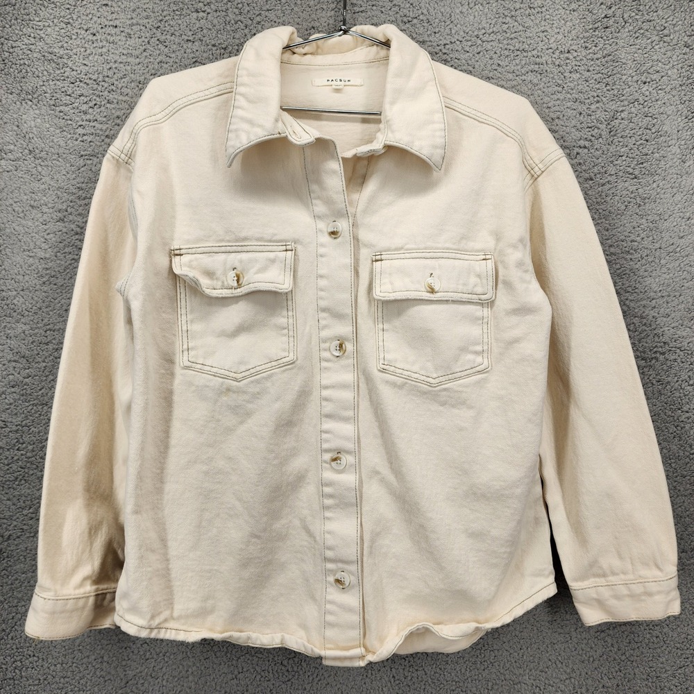 PacSun Cream Denim Oversized Shacket Button Up Jacket Women XS/S Off White
